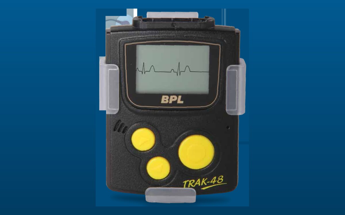 BPL TRAK 48 digital Holter ECG recorder worn on a patient